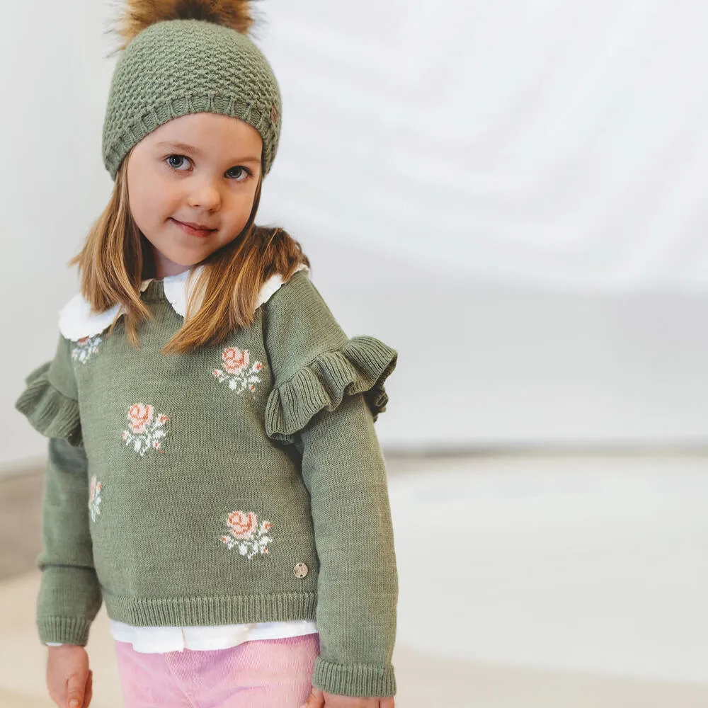 Girls Green Floral Sweater