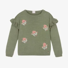 Girls Green Floral Sweater