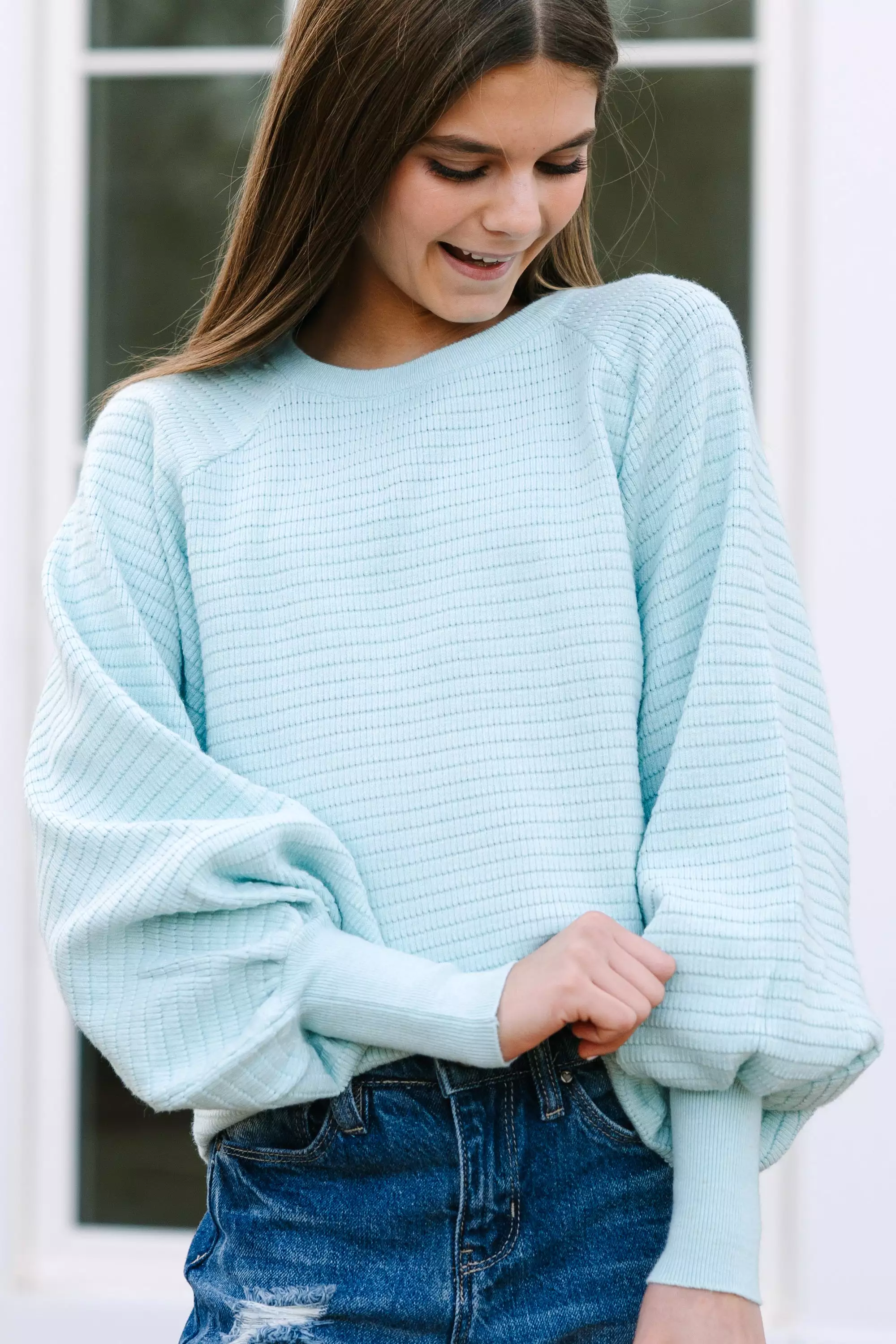 Girls: In The Works Mint Green Sweater