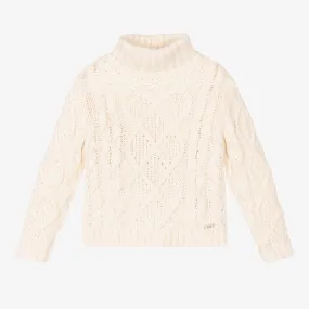 Girls Ivory Cotton Knit Sweater