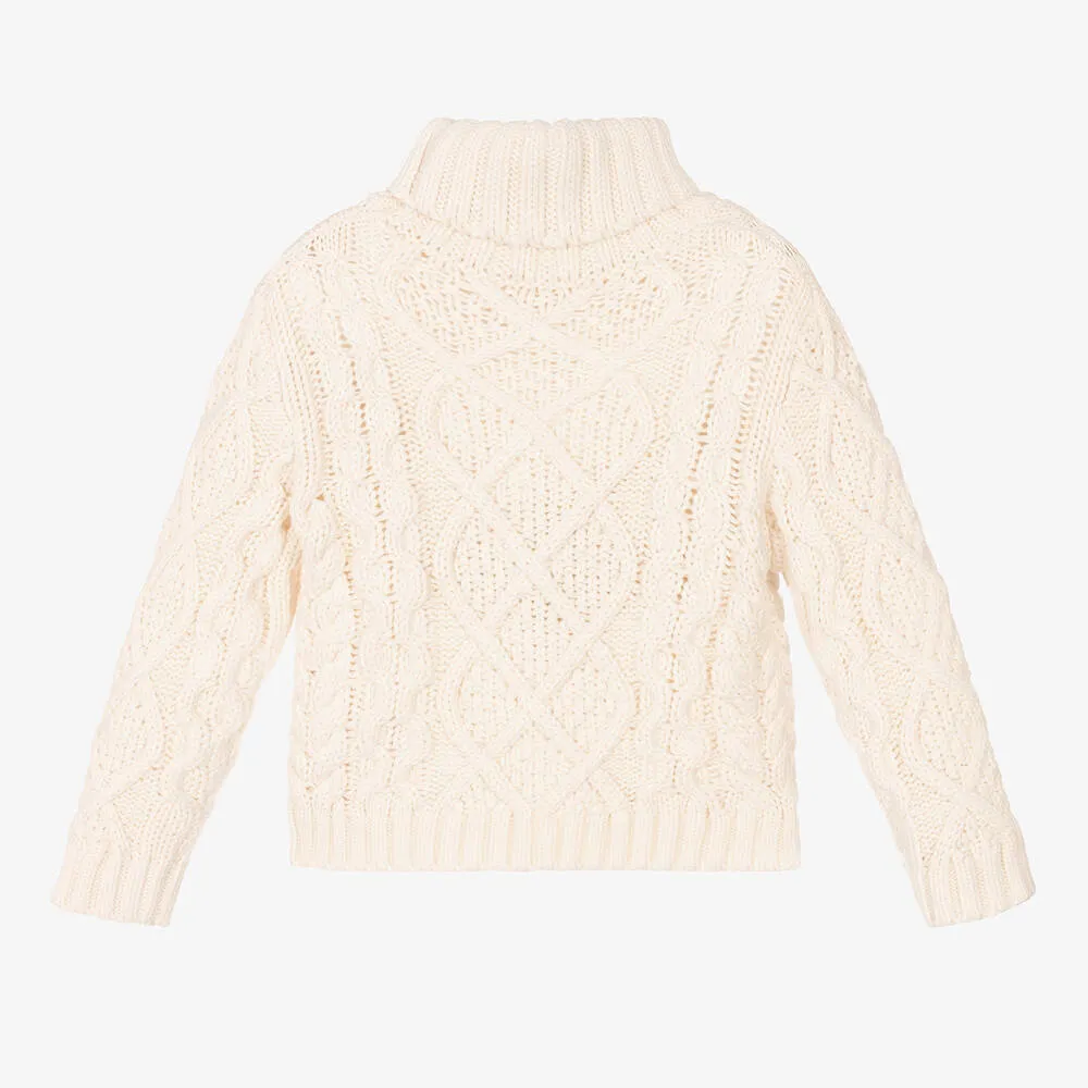 Girls Ivory Cotton Knit Sweater