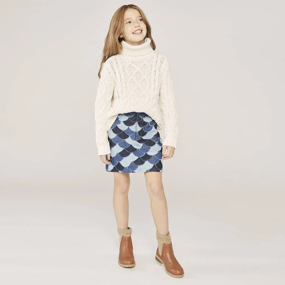 Girls Ivory Cotton Knit Sweater