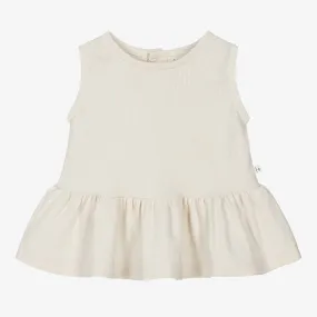 Girls Ivory Ribbed Cotton Sleeveless Top