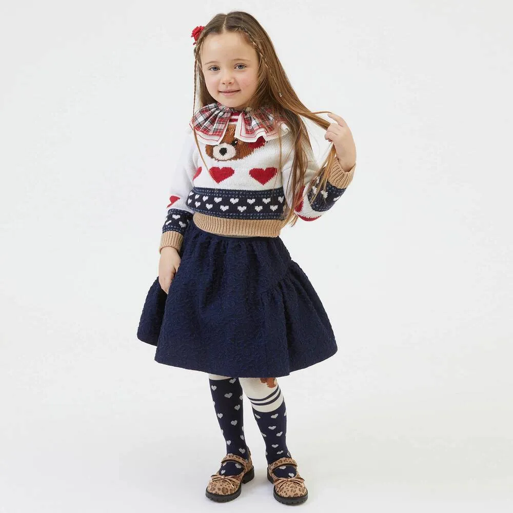 Girls Ivory Wool Knit Sweater