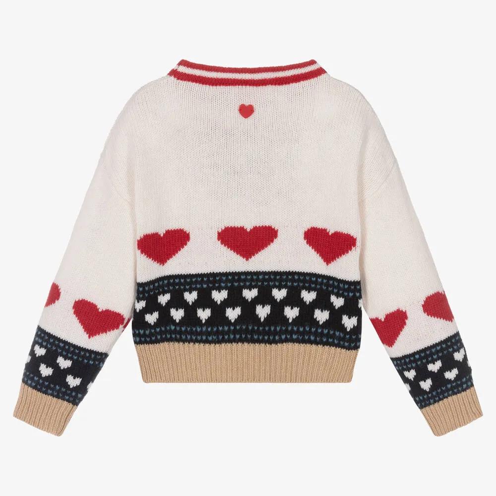 Girls Ivory Wool Knit Sweater