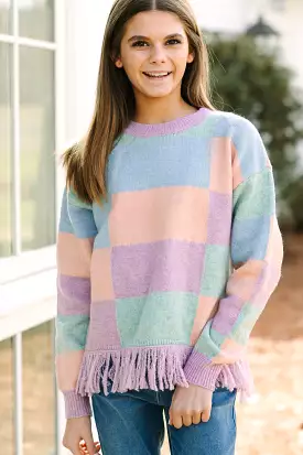 Girls: Make Your Day Lavender Multi Checkered Sweater