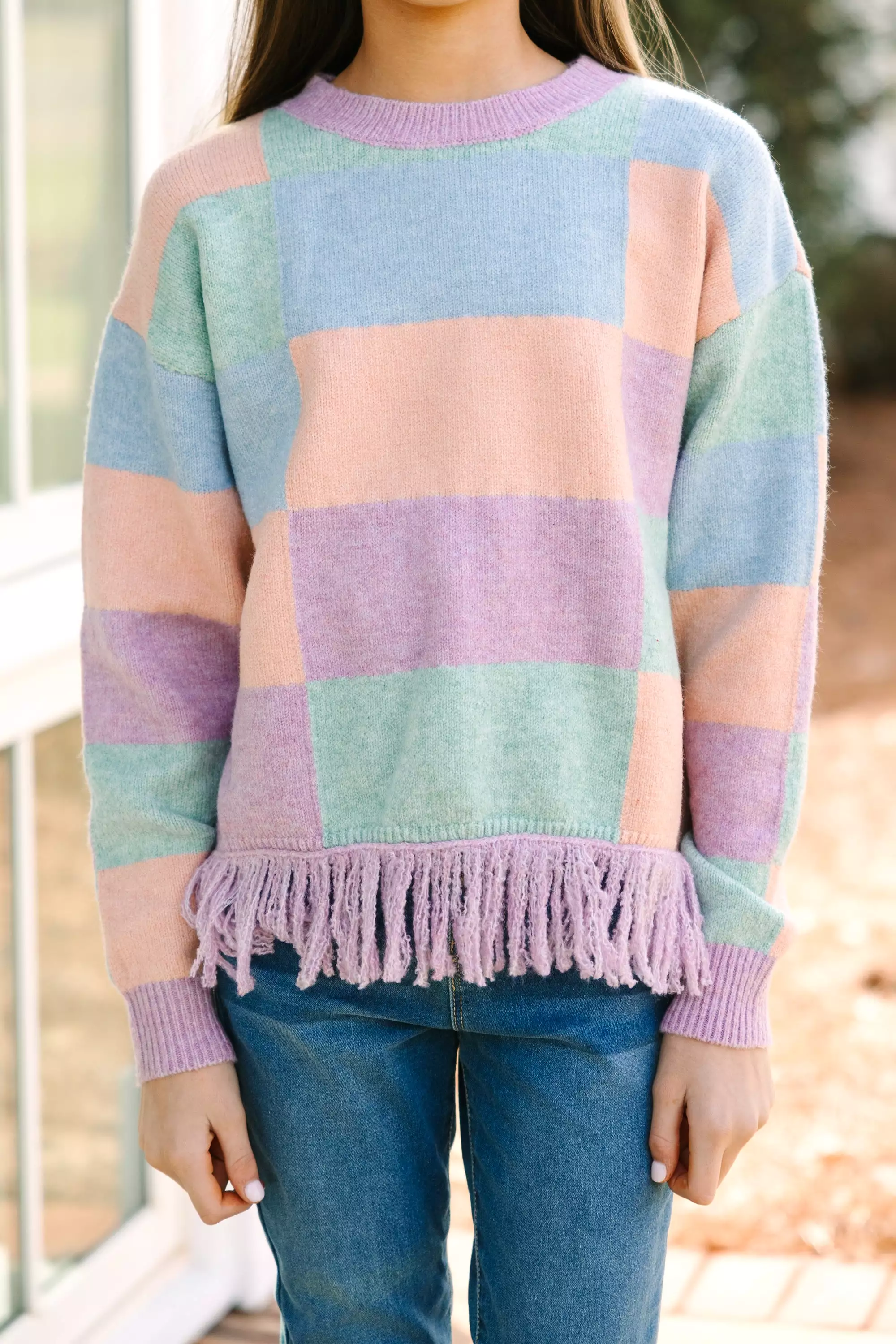 Girls: Make Your Day Lavender Multi Checkered Sweater