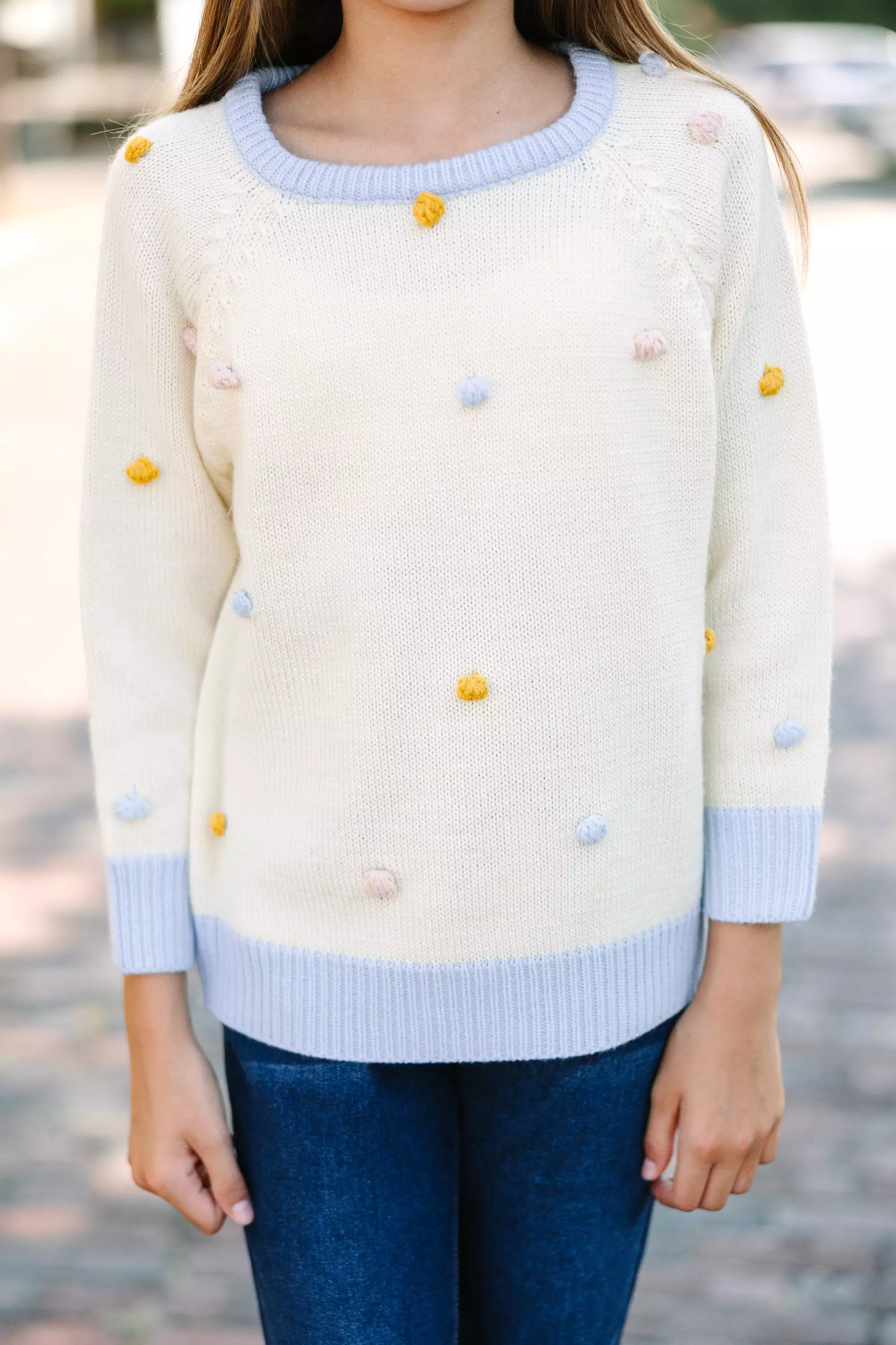 Girls: Multicolor Pom Pom Sweater Top