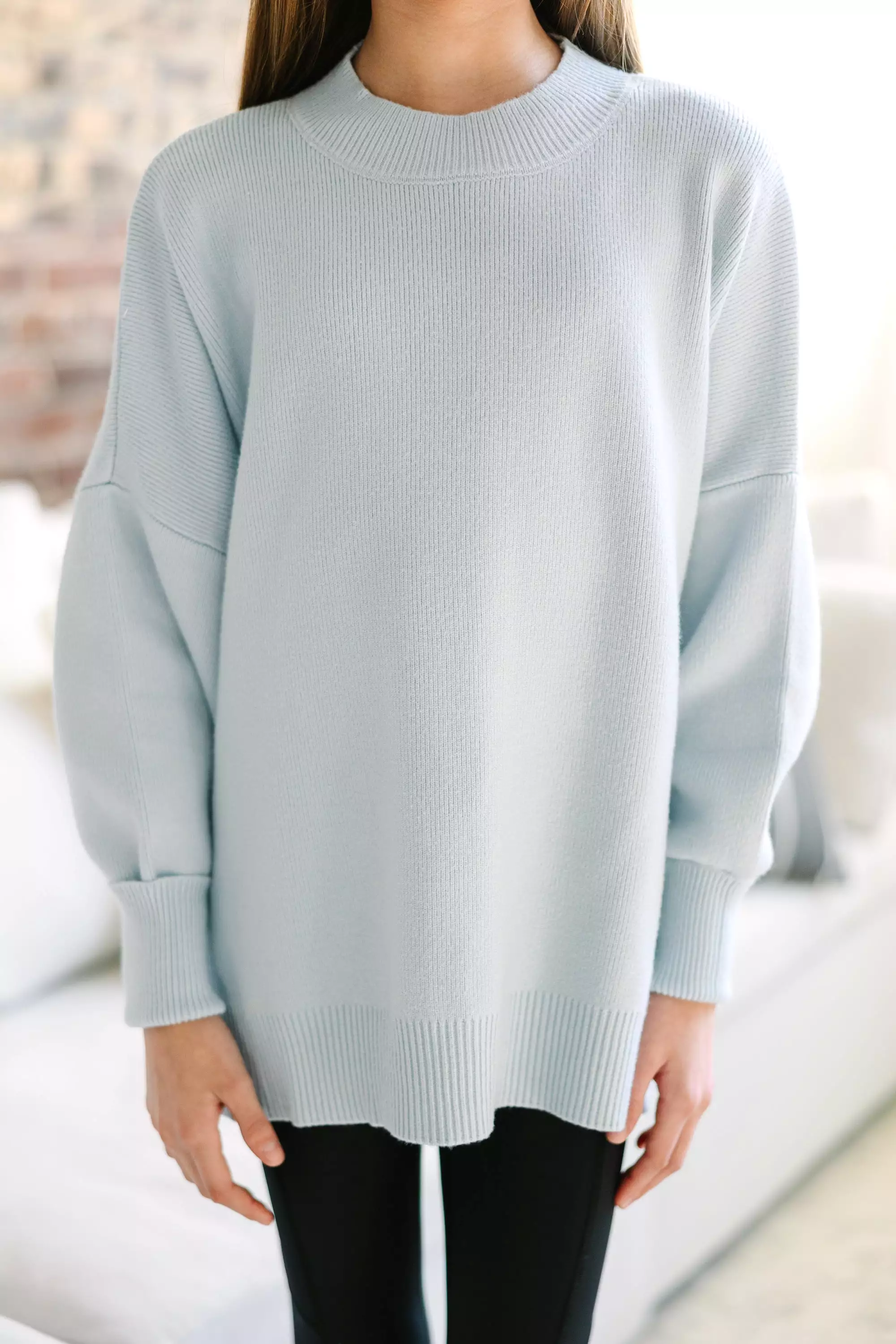 Girls: Perfectly You Light Blue Mock Neck Sweater