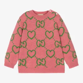 Girls Pink Wool GG Sweater