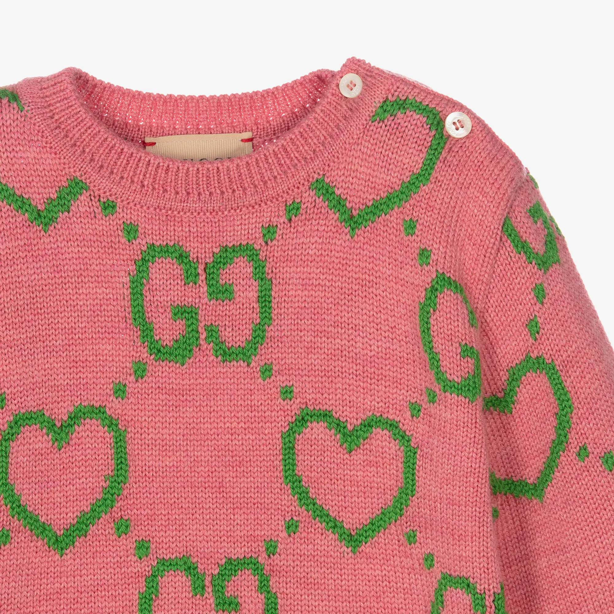 Girls Pink Wool GG Sweater