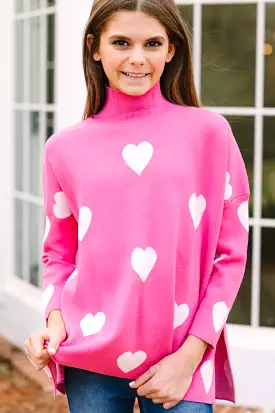 Girls: Quick Decisions Pink & White Heart Sweater