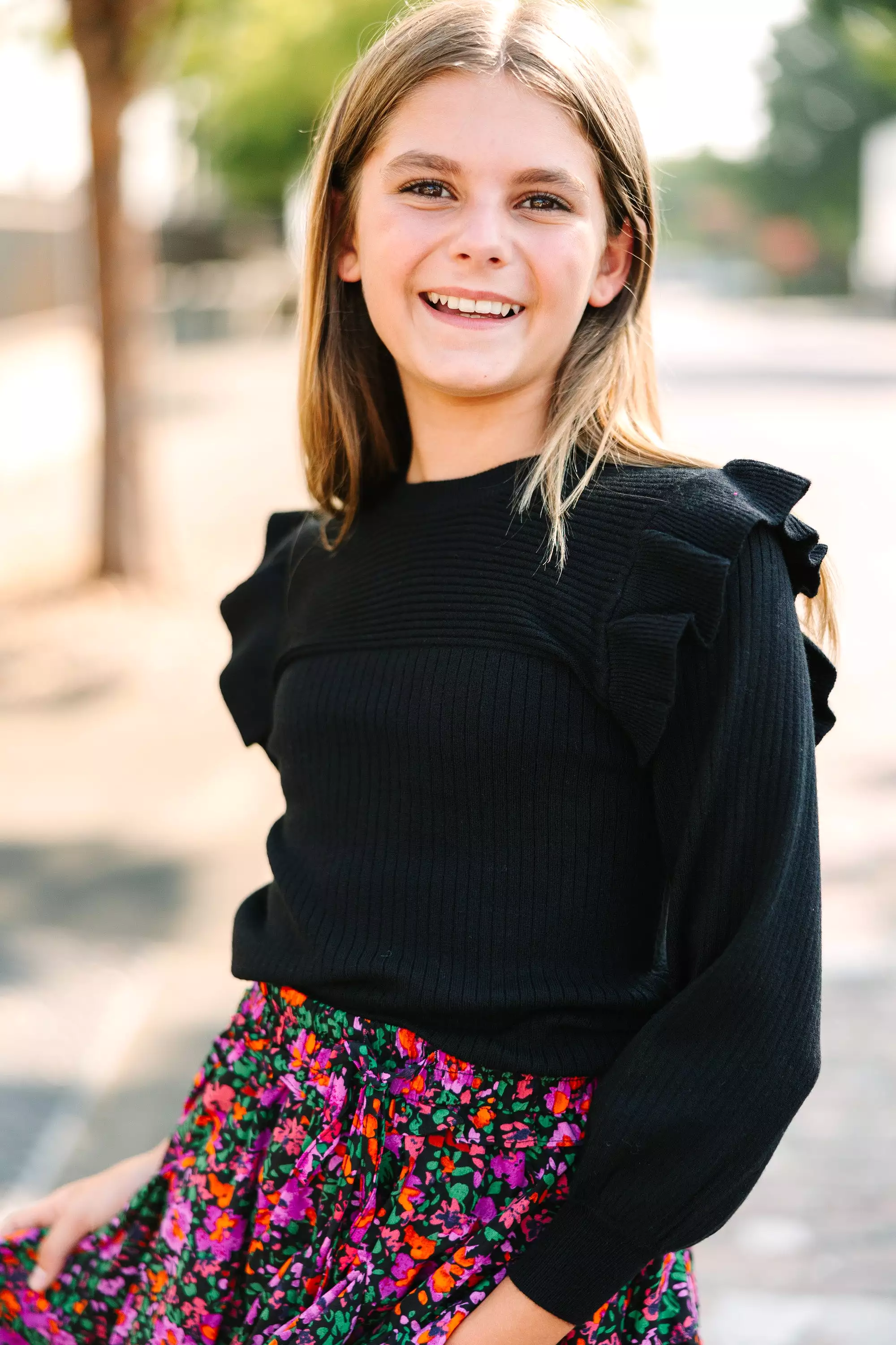 Girls: Reach Out Black Ruffled Sweater