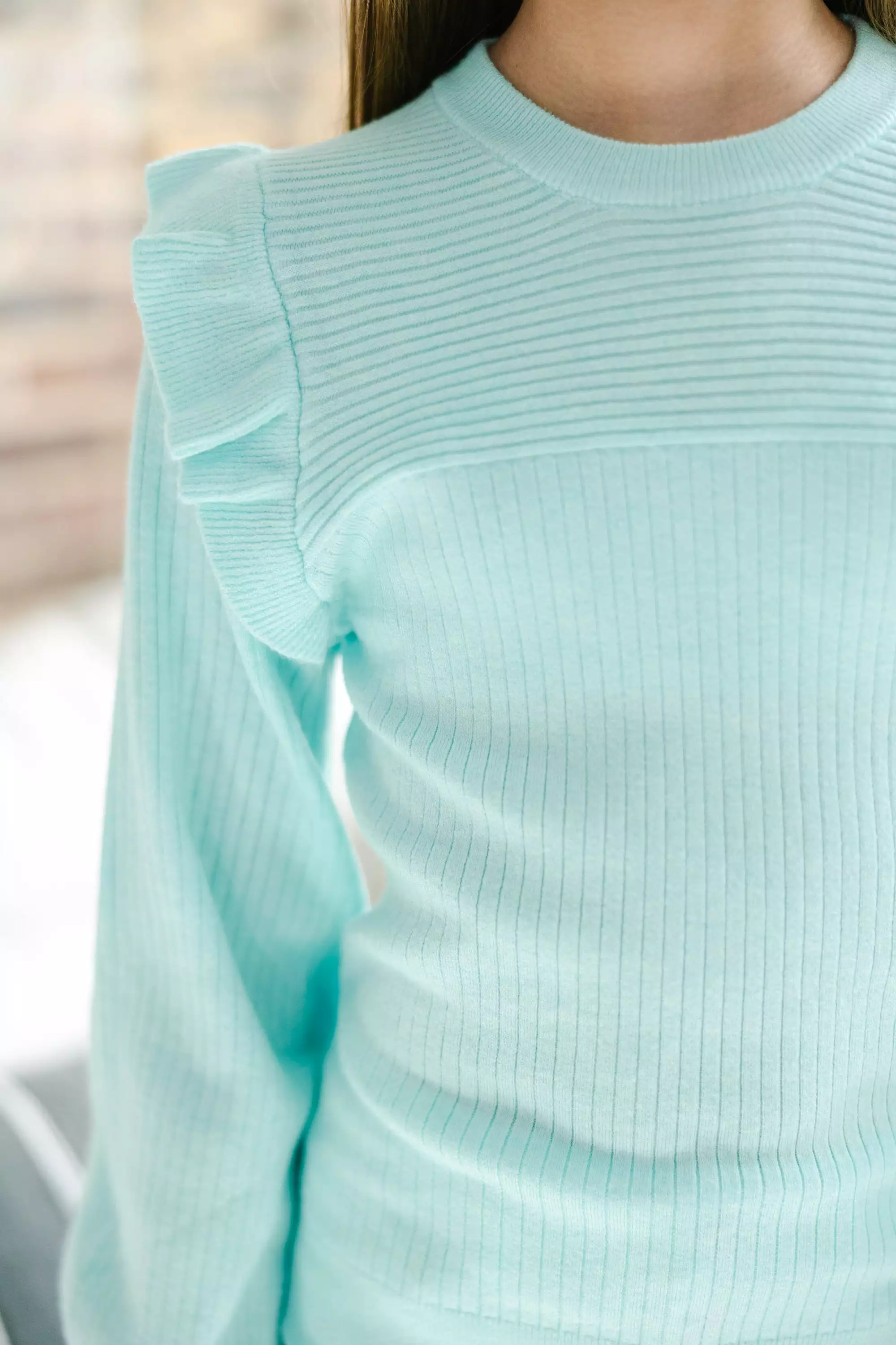 Girls: Reach Out Ice Blue Ruffled Sweater