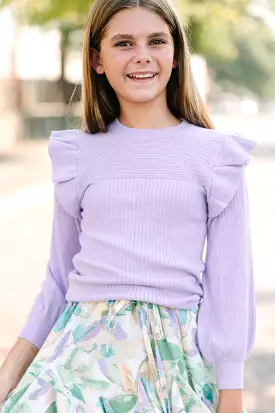 Girls: Reach Out Lavender Purple Ruffled Sweater