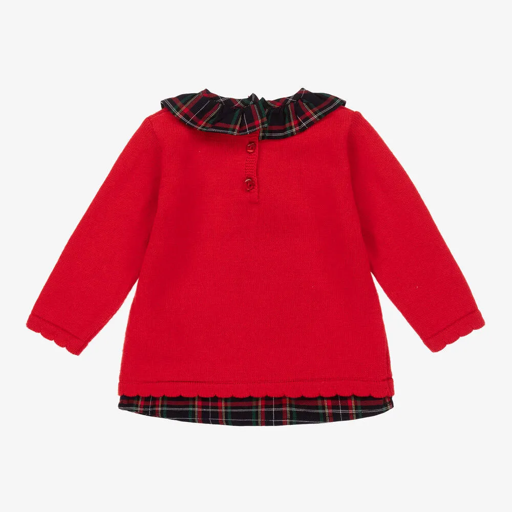 Girls Red Cotton Check Sweater