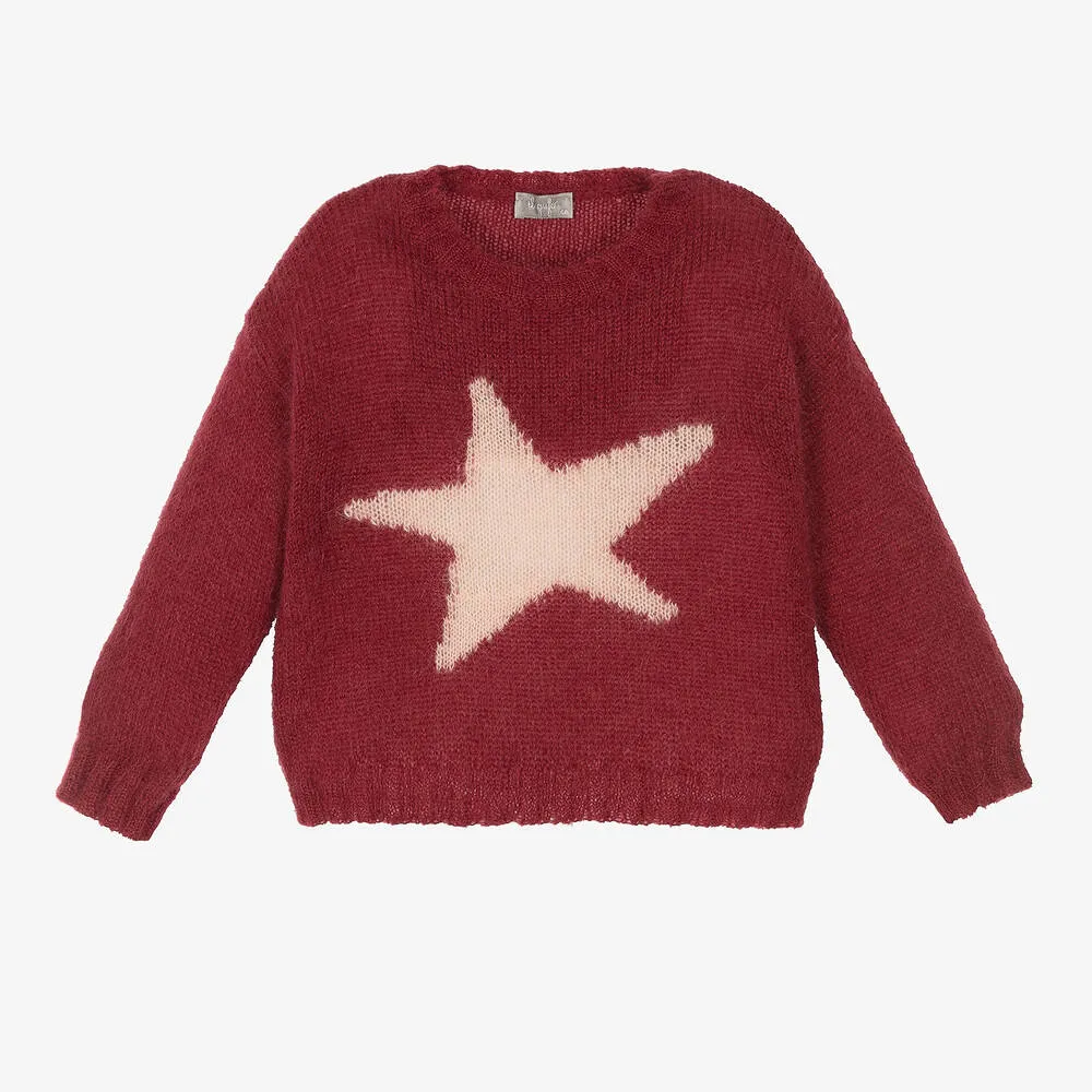 Girls Red Mohair Star Sweater