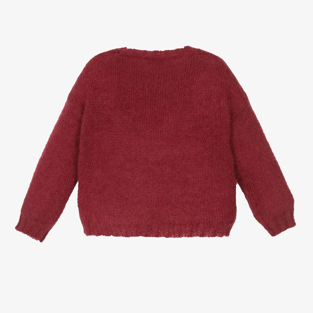 Girls Red Mohair Star Sweater