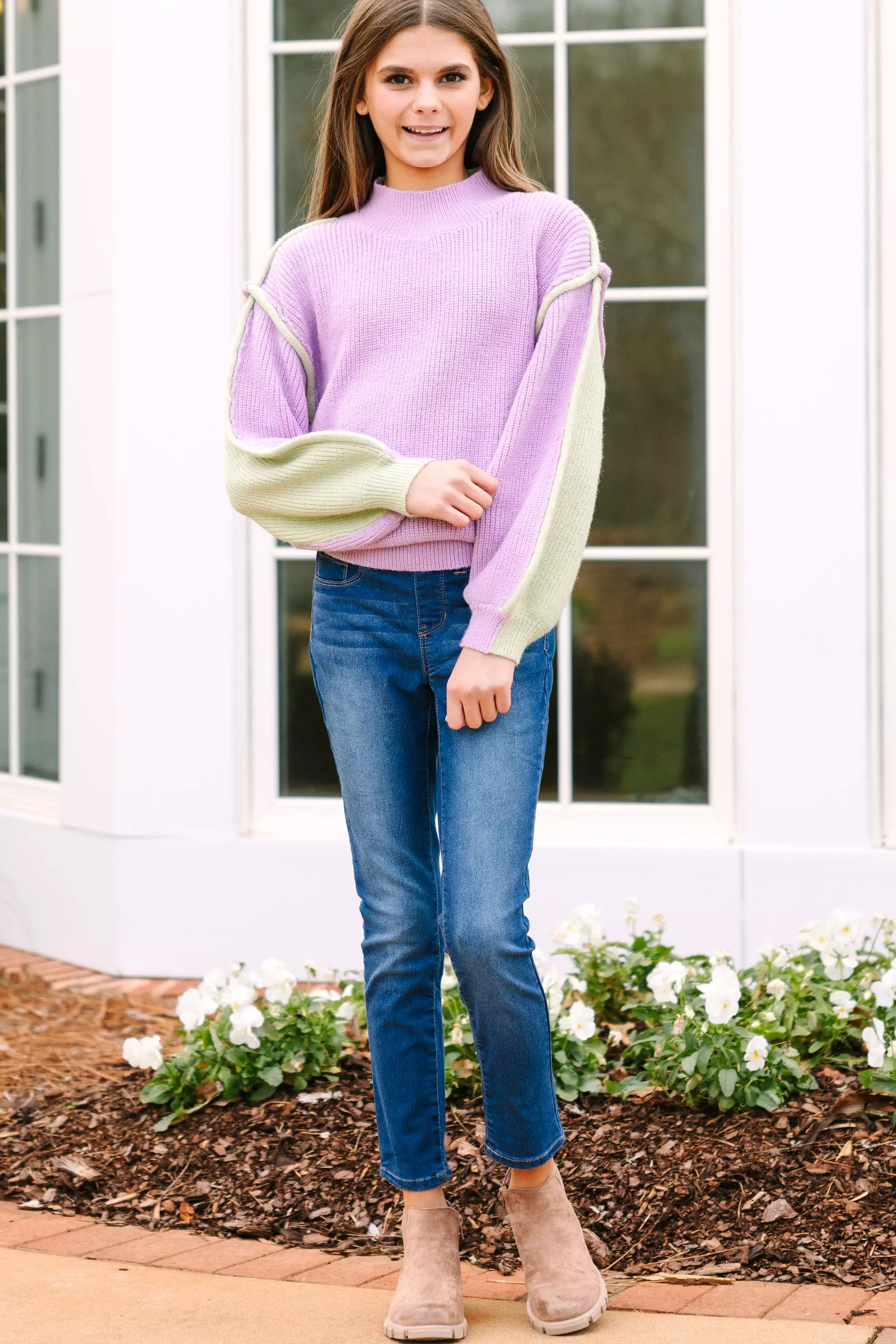 Girls: Right This Way Lavender Purple Colorblock Sweater