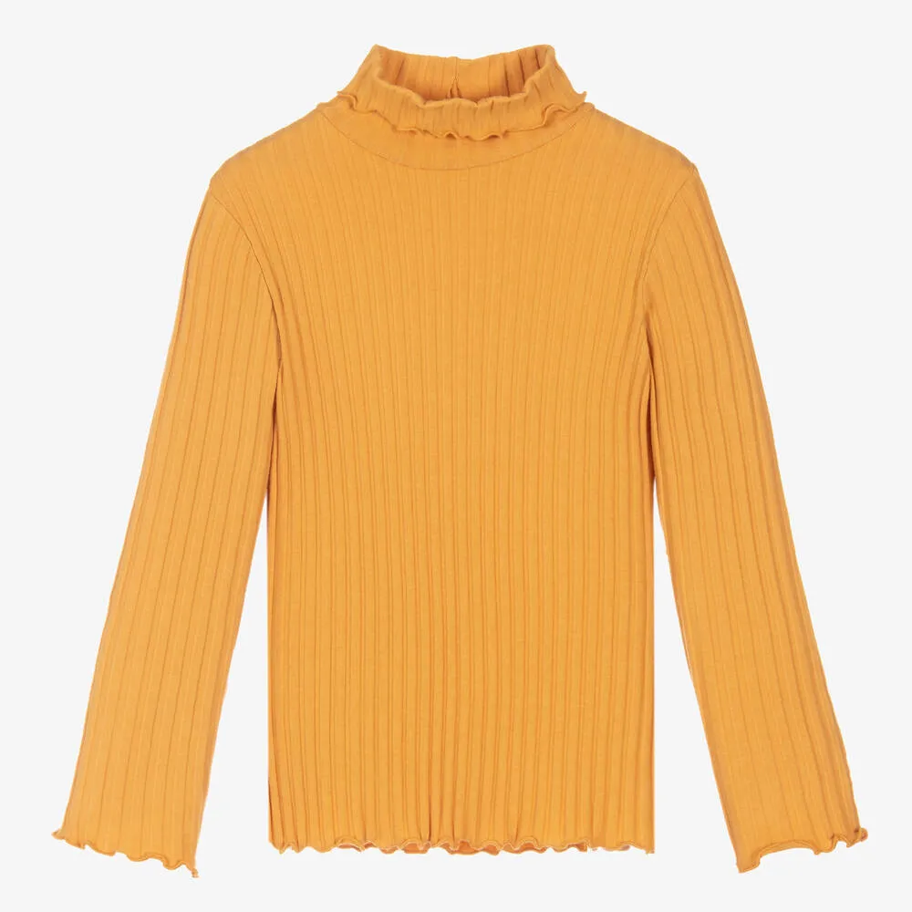 Girls Yellow Cotton Polo Neck Sweater