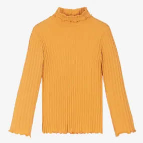 Girls Yellow Cotton Polo Neck Sweater