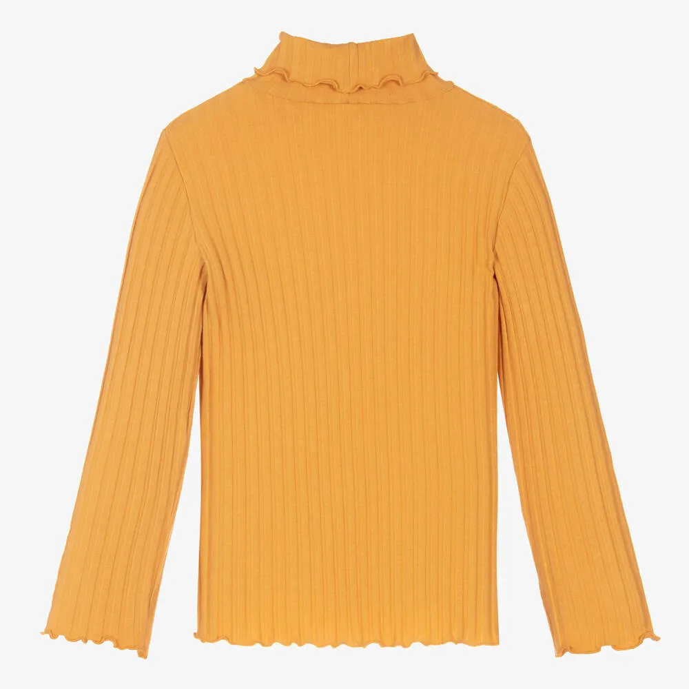 Girls Yellow Cotton Polo Neck Sweater