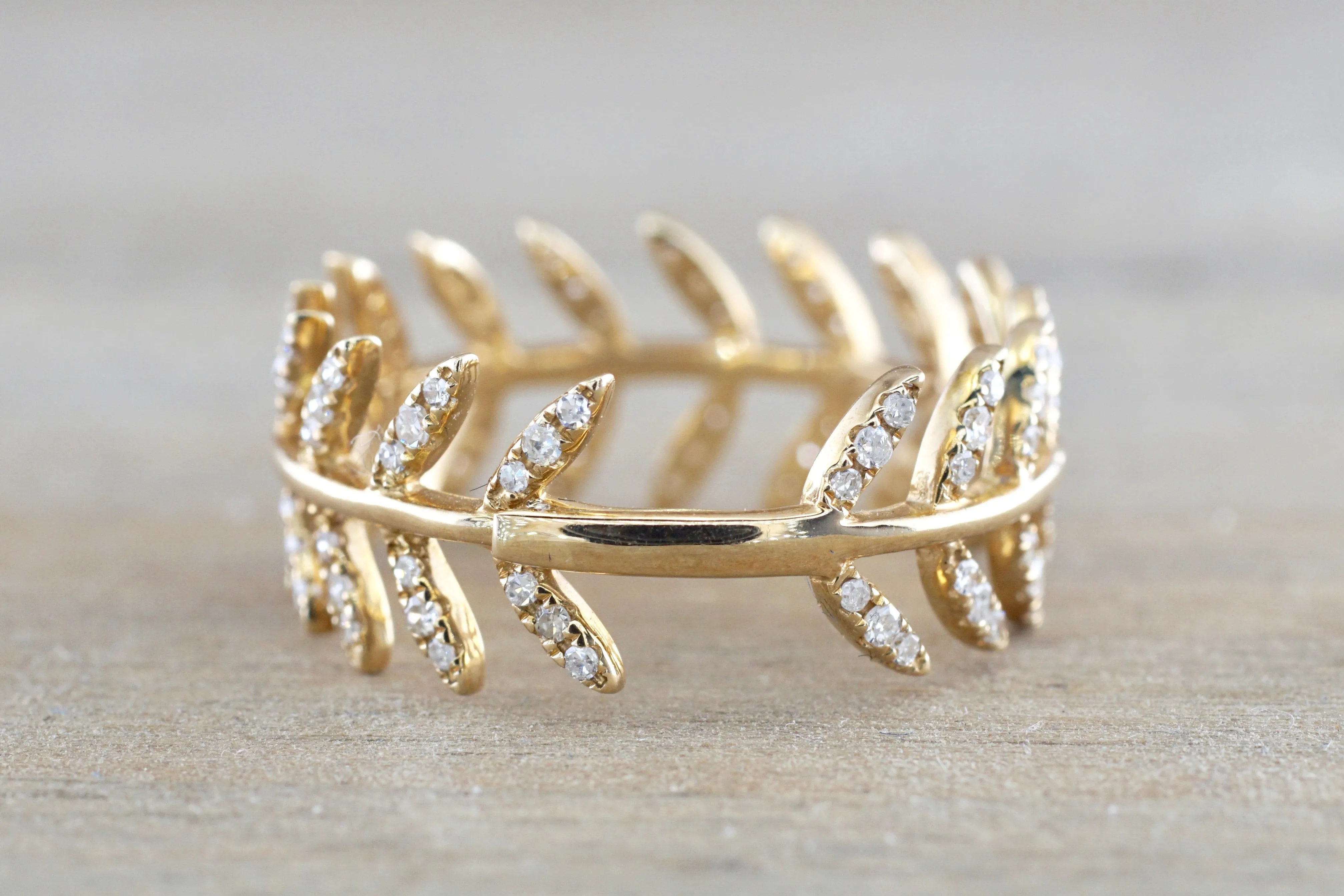 Gold Wide Diamond Leaf Petal Vine Ring FR01010