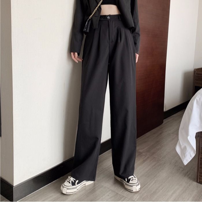 High-Waist Plain Wide-Leg Pants dd4