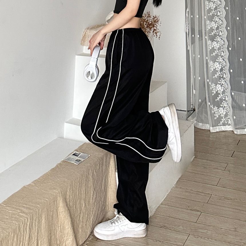 High Waist Striped Loose-Fit Wide-Leg Sweatpants dd20