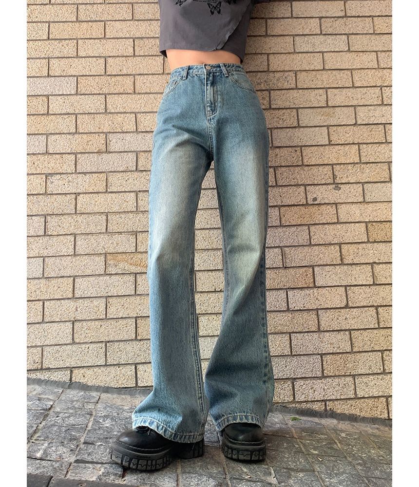 High Waist Washed Straight-Fit Wide-Leg Jeans ZJ6