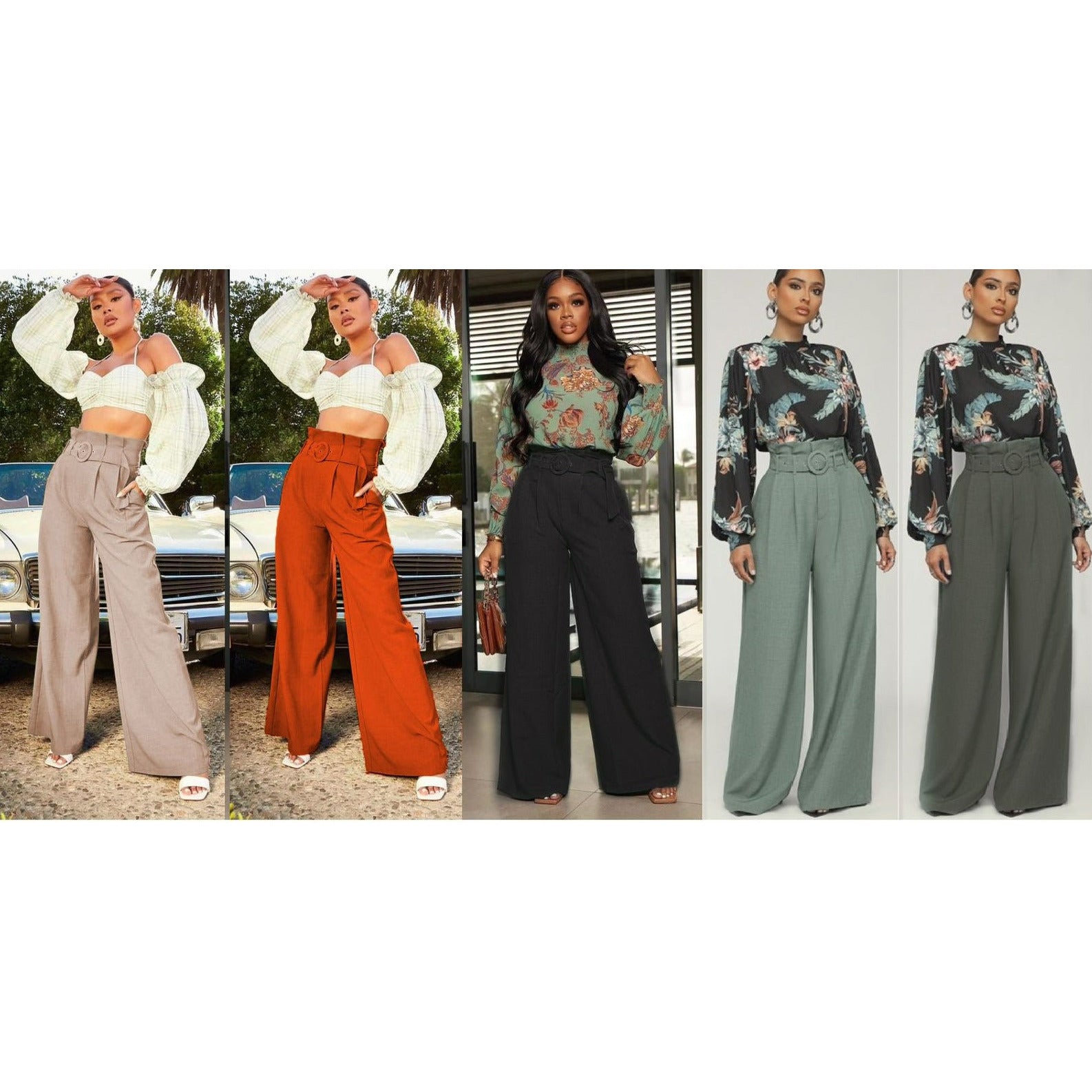 High Waisted Wide Leg Casual Pants