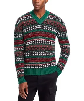 Hugo Sissoh Wool Blend Fair Isle Relaxed Fit V Neck Sweater