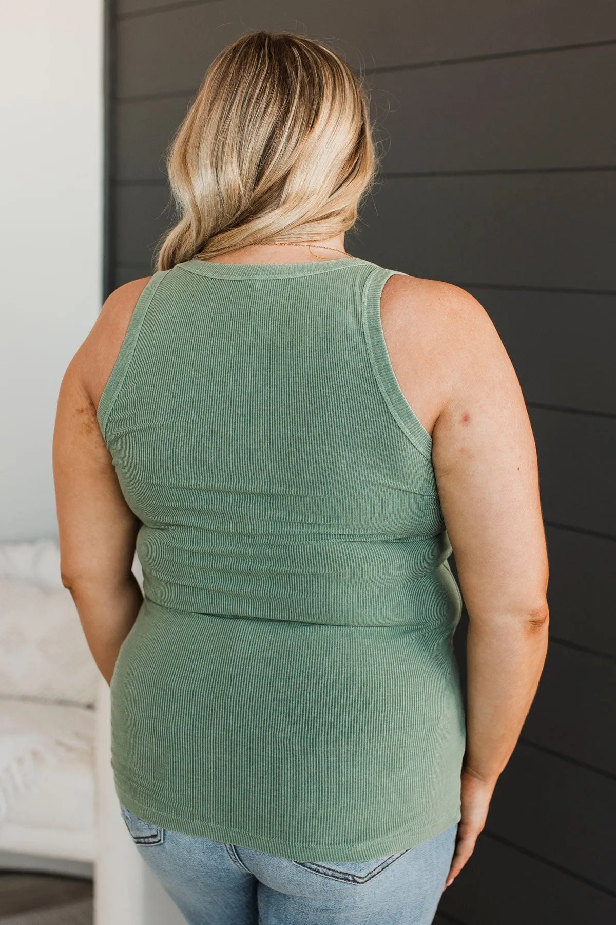 Immensely Loved Ribbed Tank Top- Sage