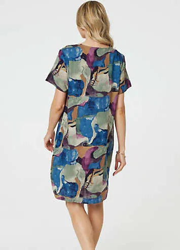 Izabel London Multi Blue Abstract Print Knee Length Shift Dress | Grattan