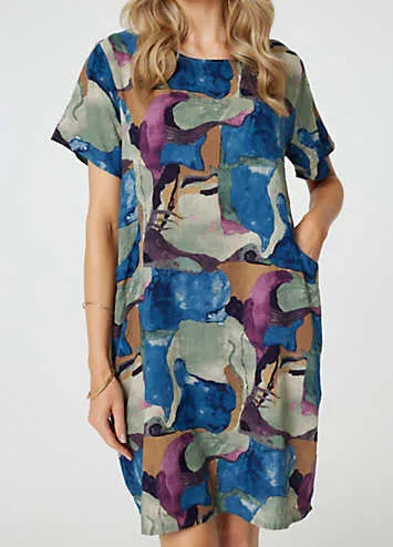 Izabel London Multi Blue Abstract Print Knee Length Shift Dress | Grattan