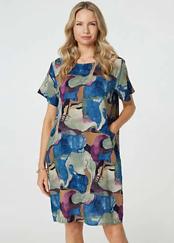 Izabel London Multi Blue Abstract Print Knee Length Shift Dress | Grattan