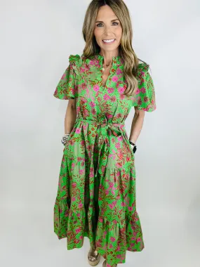 Jade Floral Escondido Tiered Shift Midi Dress