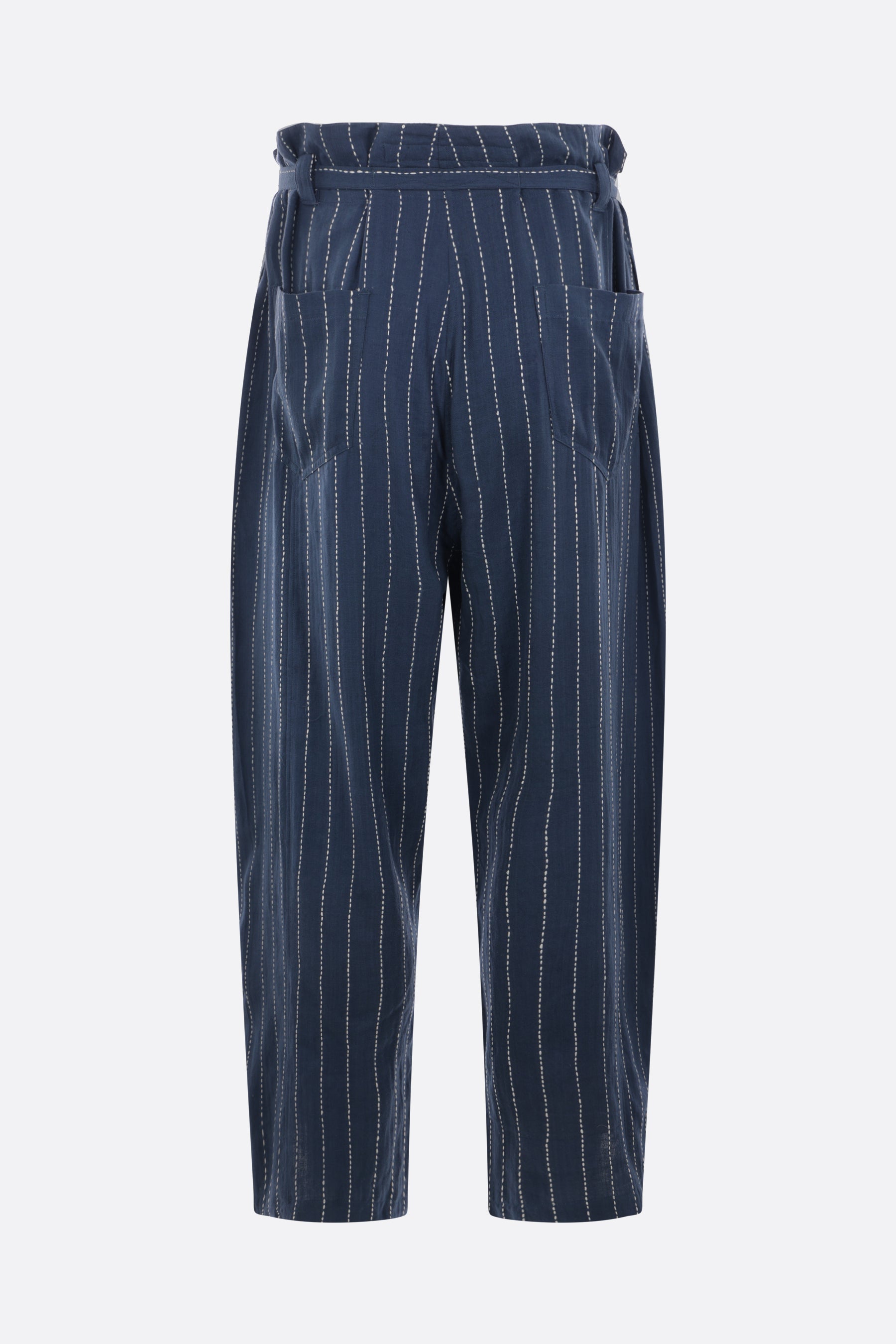 Judo wide-leg pants in herringbone cotton with Kantha embroideries