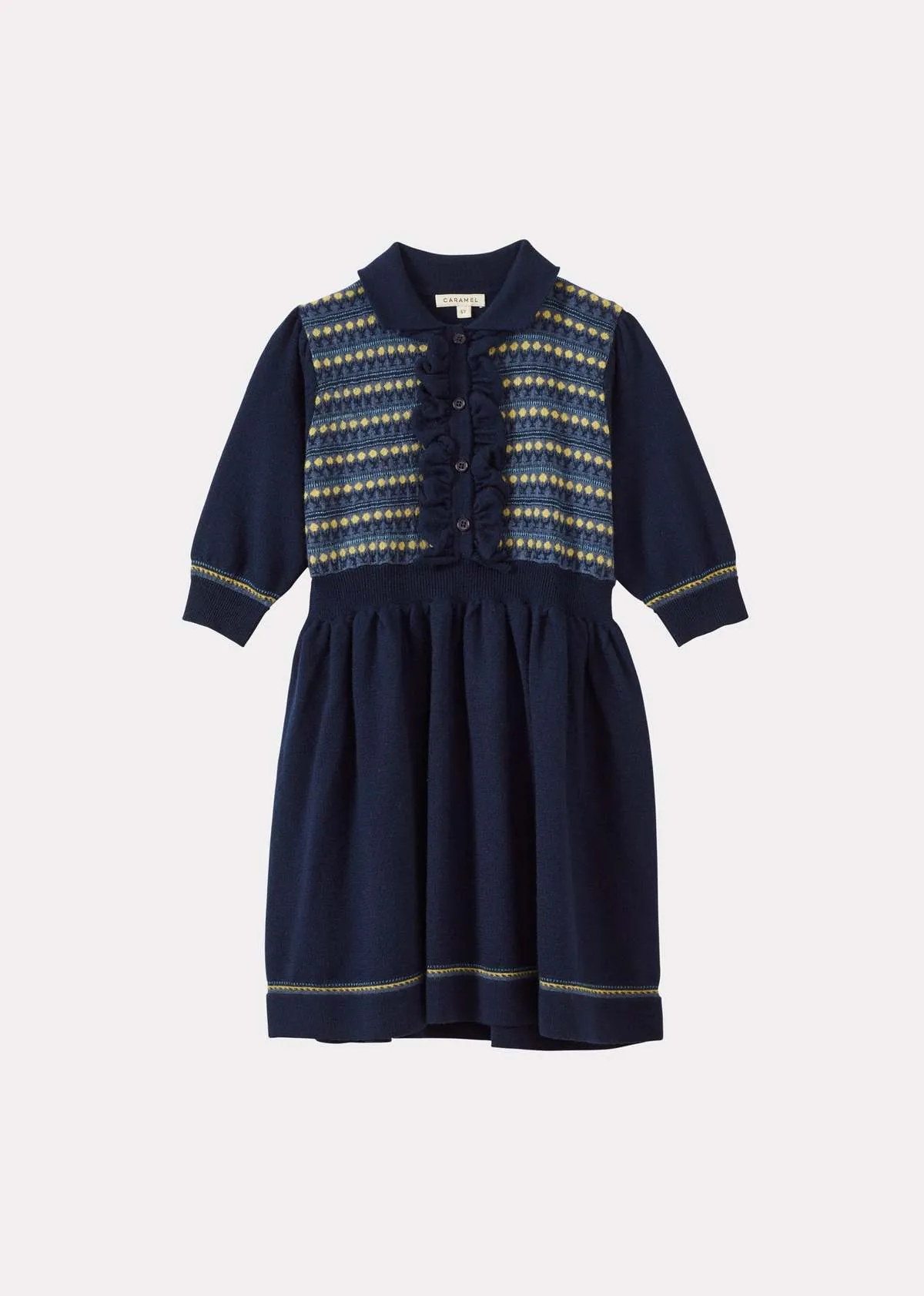 Kids Caramel ANETO CHILDREN'S MERINO WOOL DRESS - FAIRISLE FLORAL