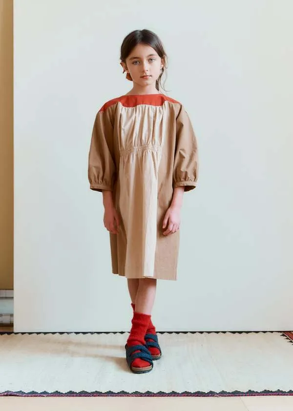 Kids Caramel TAYLEN CHILDREN'S COTTON DRESS - CAMEL MULTI