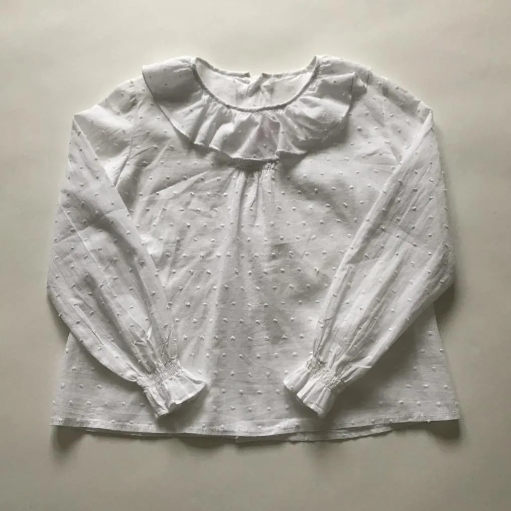 La Coqueta White Swiss Dot Cotton Blouse With Frill Collar: 6 Years