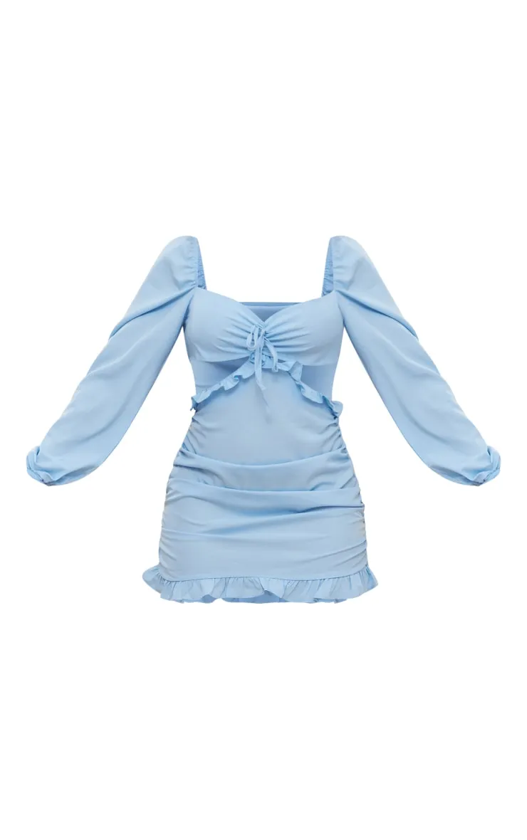 Light Blue Ruched Cut Out Back Shift Dress