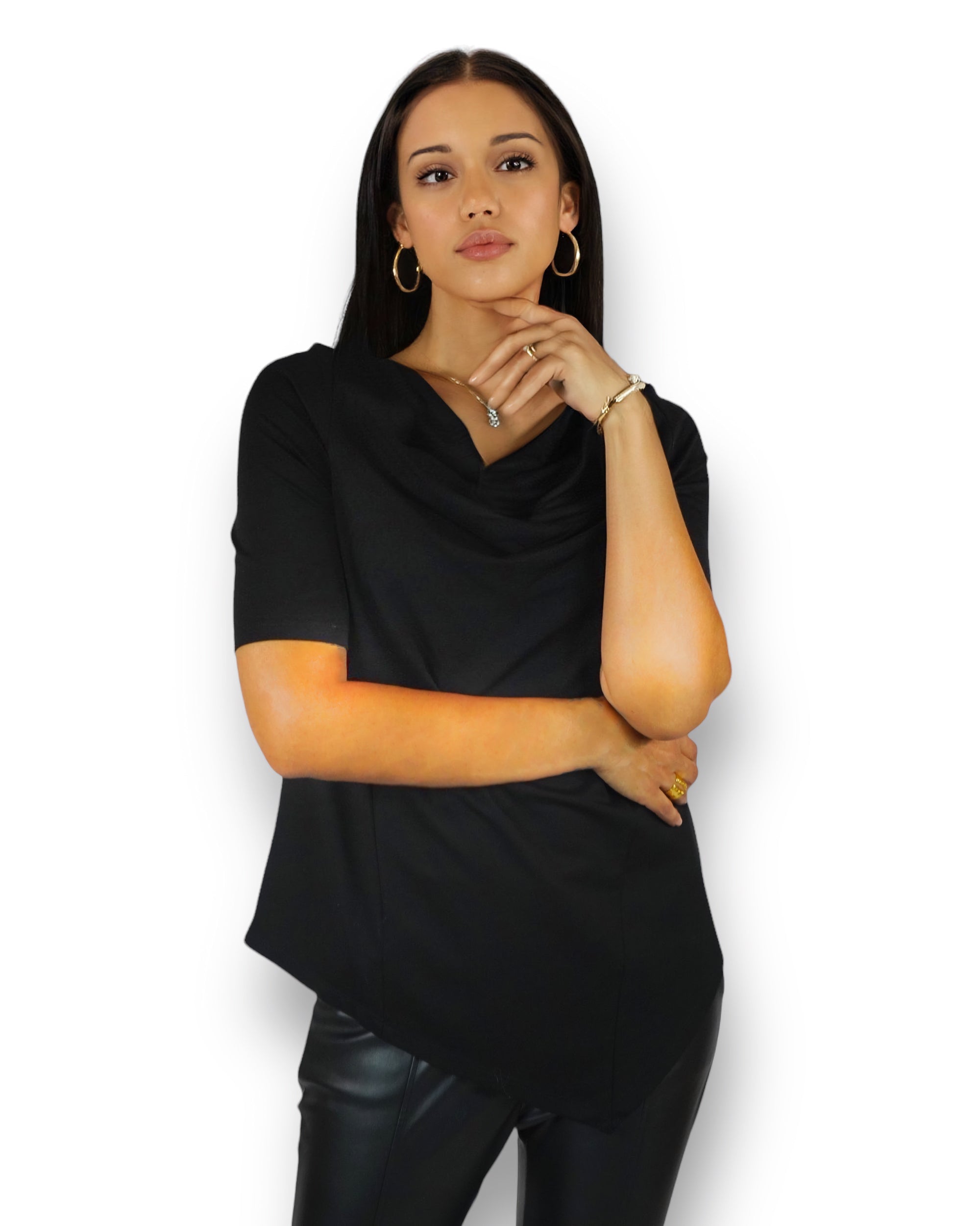 Lightweight Stretch Draped Neck Tunic - The Wall