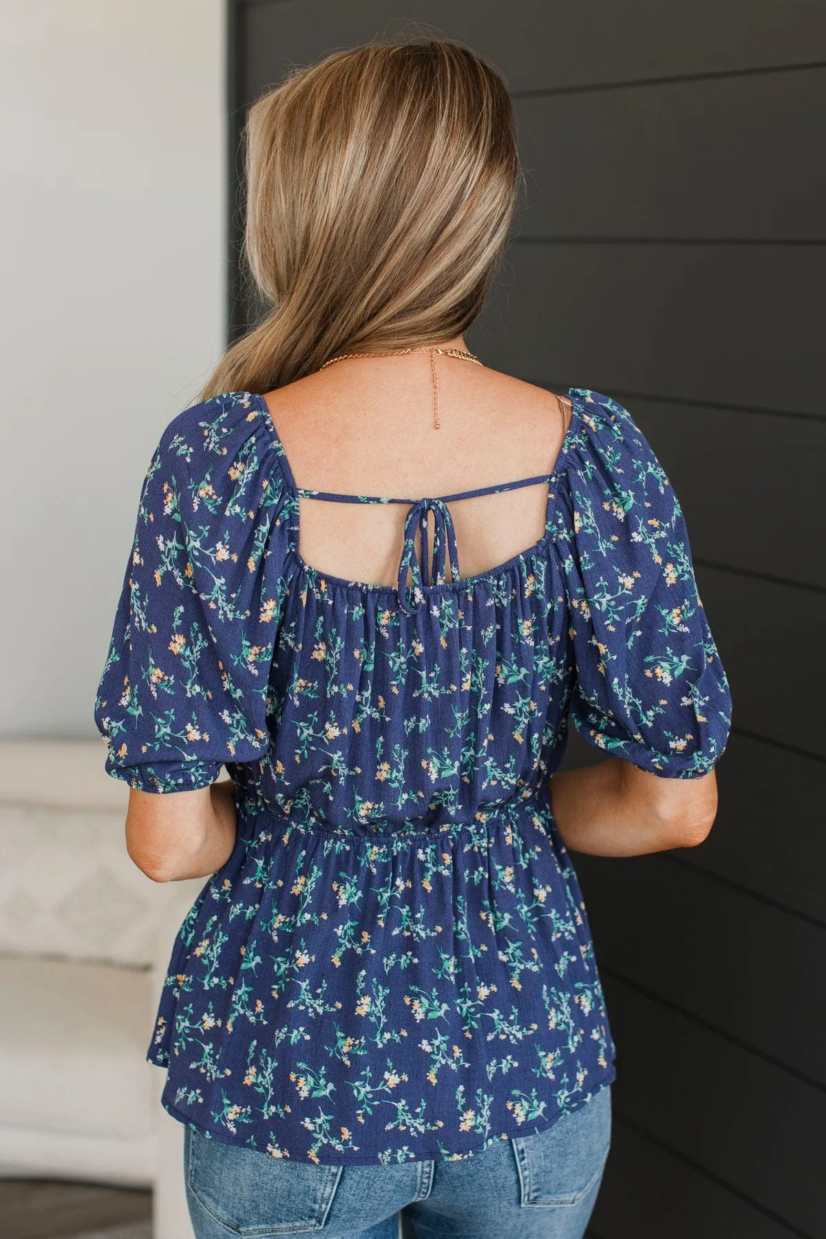 Make Some Memories Floral Blouse- Navy