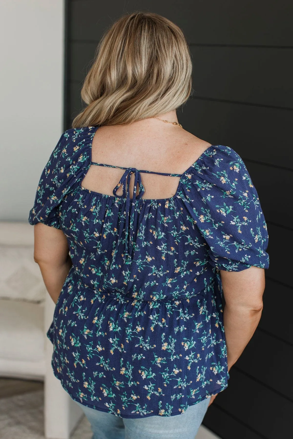 Make Some Memories Floral Blouse- Navy