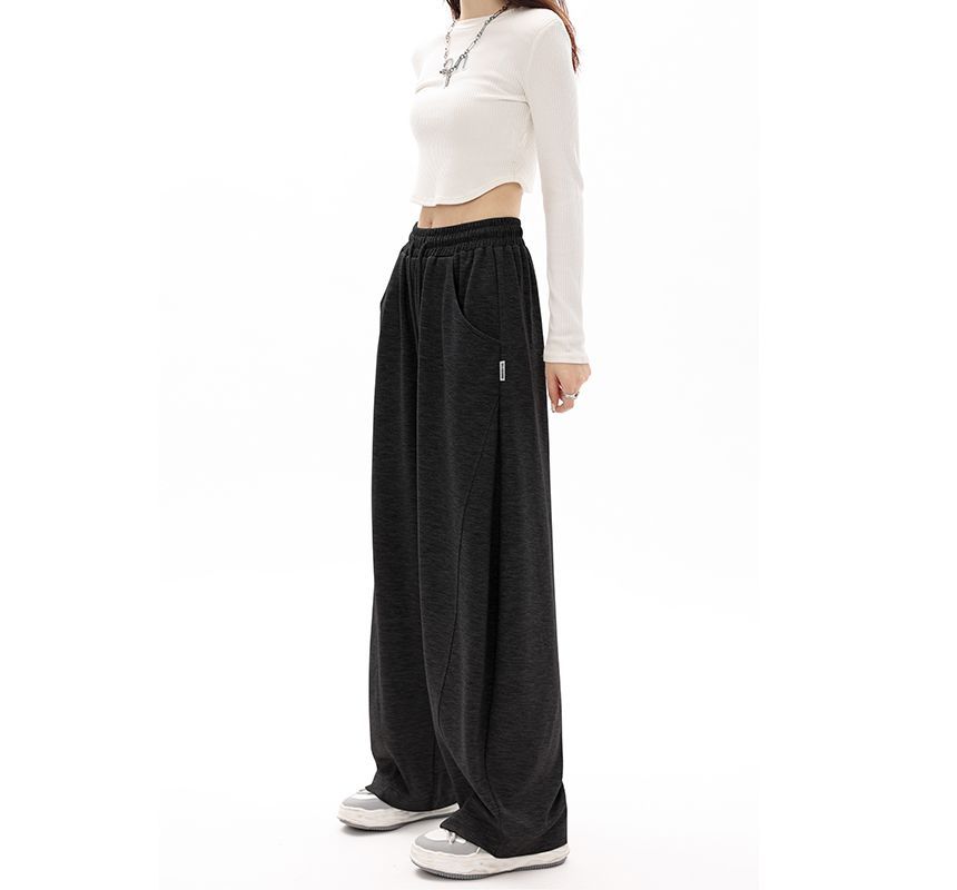 Mid-Waist Drawstring Pocketed Wide-Leg Plain Sweatpants dd22