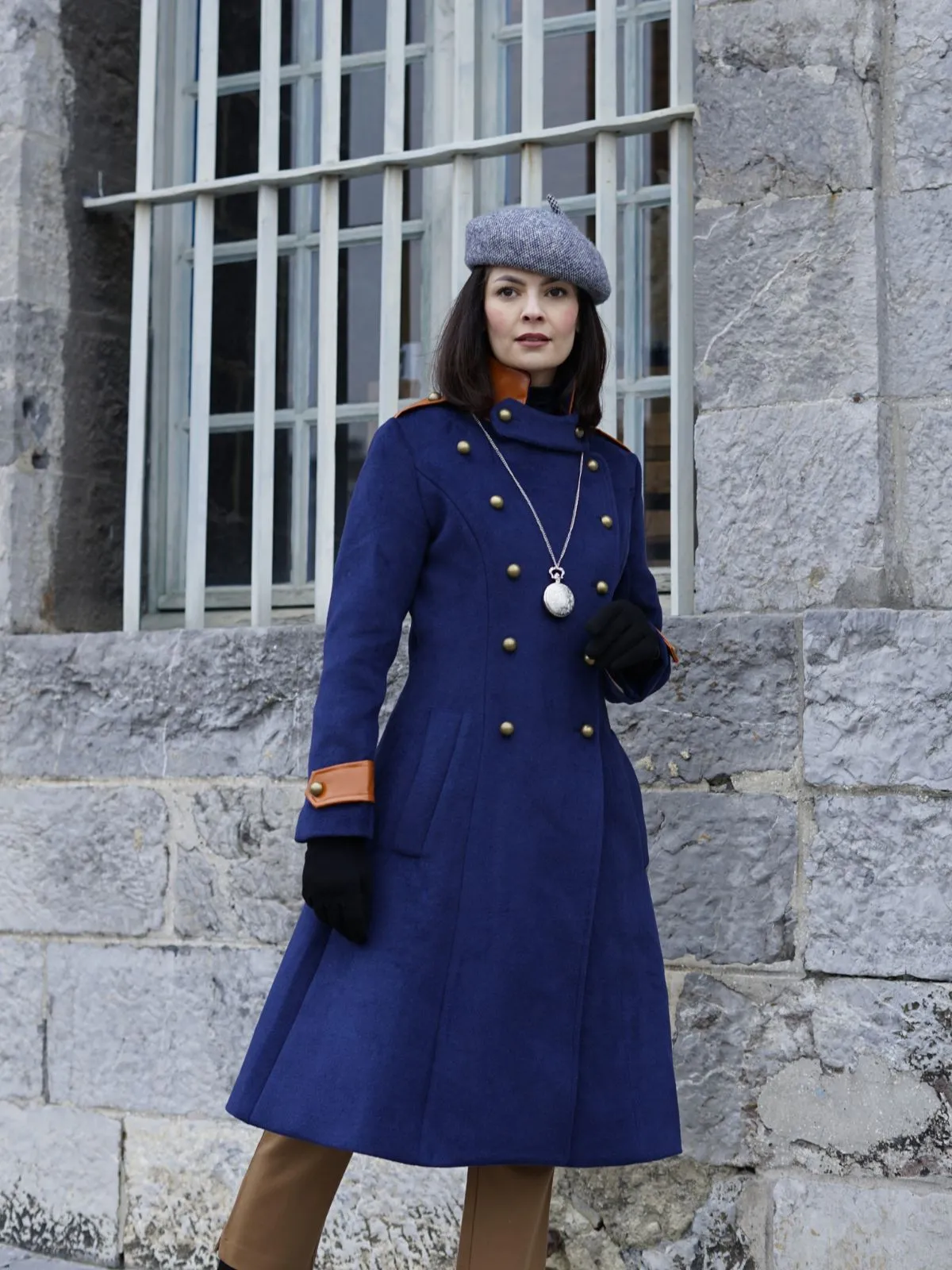 Navy Blue 1950s Patchwork Button Coat