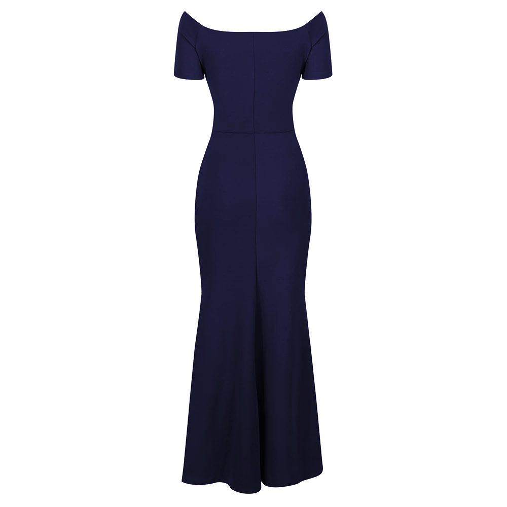 Navy Blue Bardot Capped Sleeve Maxi Dress