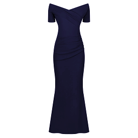 Navy Blue Bardot Capped Sleeve Maxi Dress