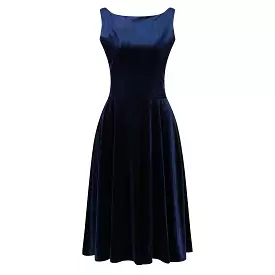 Navy Blue Velour Audrey Style 50s Swing Dress